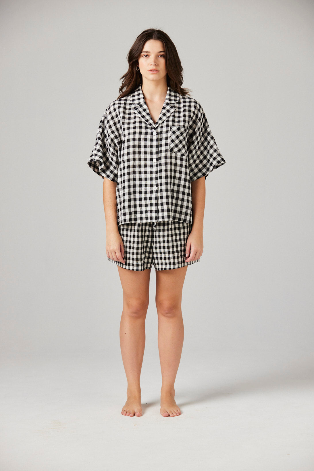 Cleo Linen Pyjama Shirt - Check