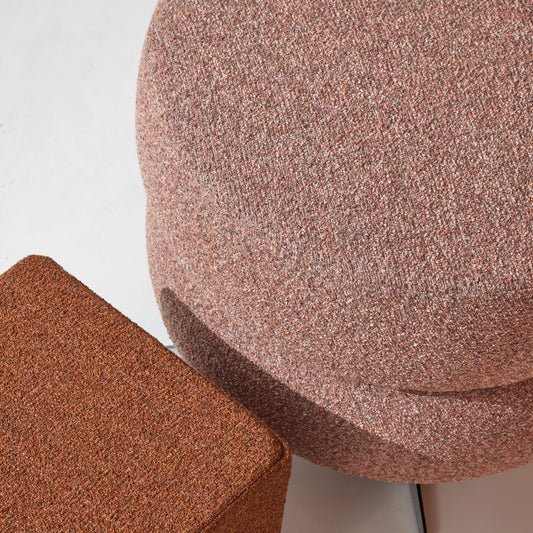 Babylon boucle fabric on two stools blush and terra