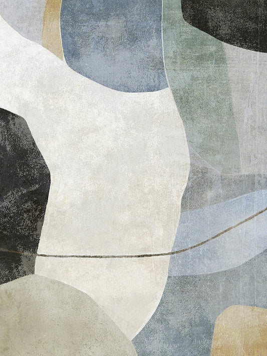 Abstract art with geometric shapes in neutral colors on a textured surface