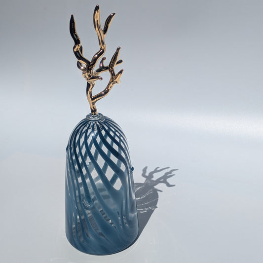 Fine art glass piece by Laurent Hut, Blue Rooted vessel