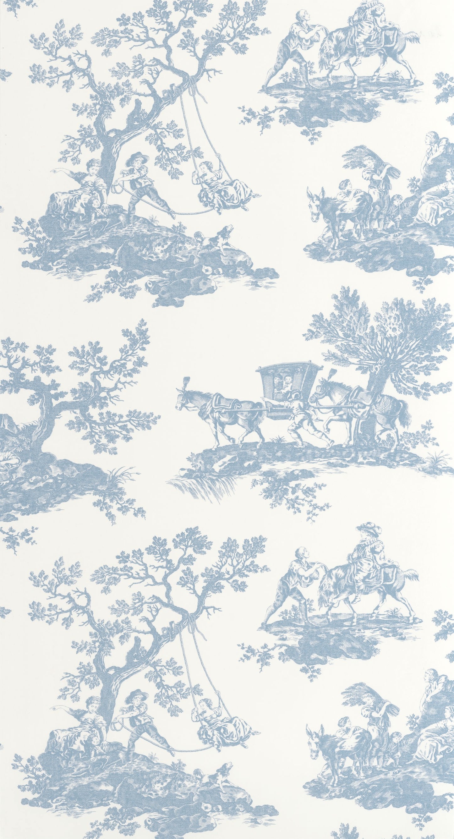 Light blue vintage-style pattern on a white background