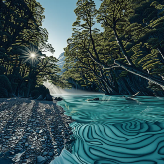 Image of the Clinton River on the Milford Track, art work by Stephen Ballantyne
