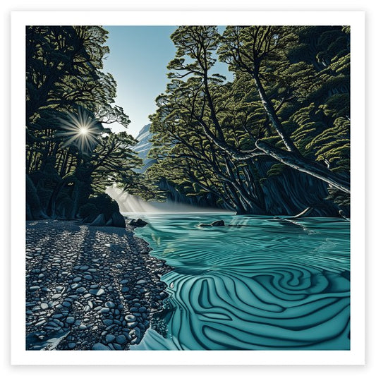 A New Zealand artwork by Steve Ballantyne featuring the Clinton River on the Milford Trace
