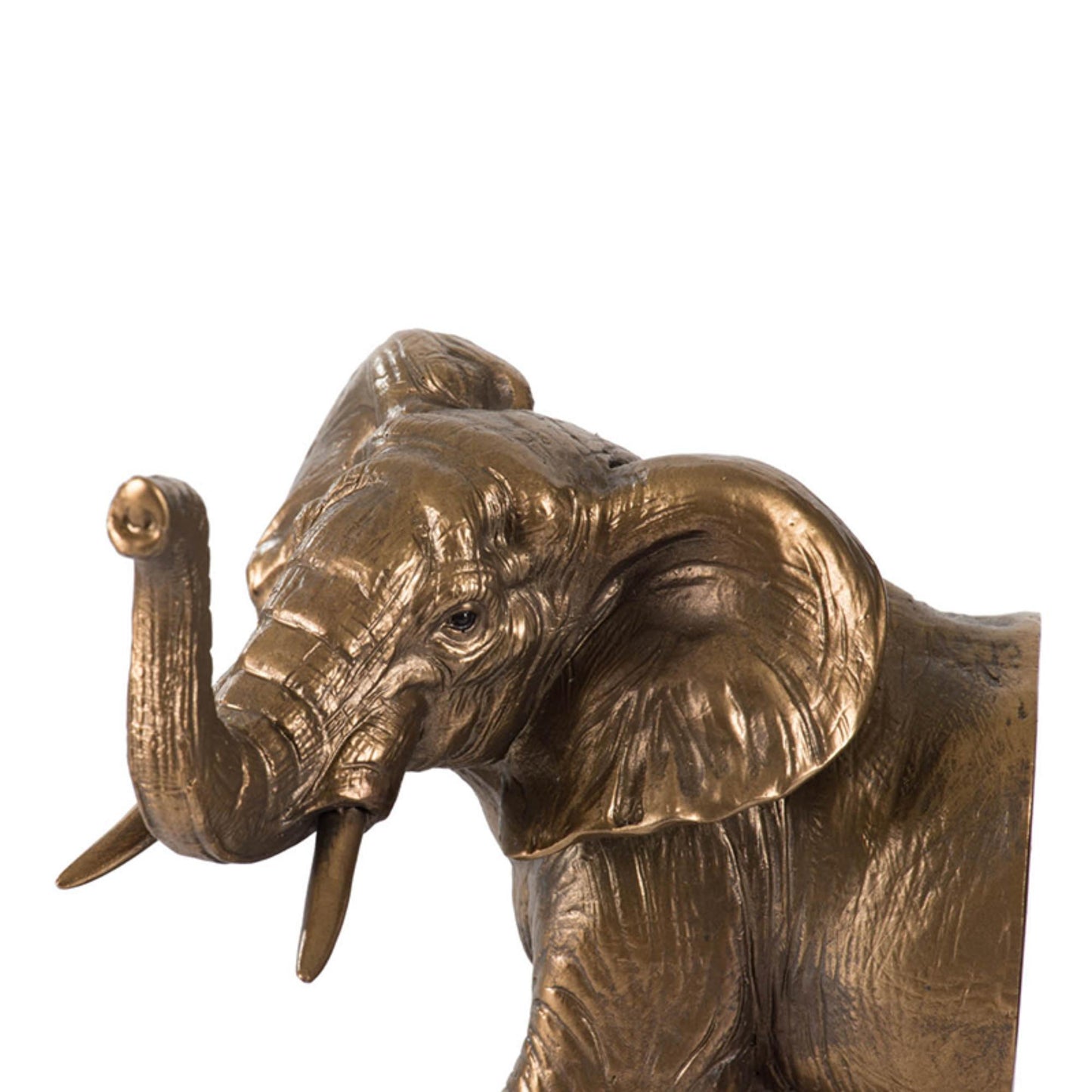 Bronze elephant statue on a white background