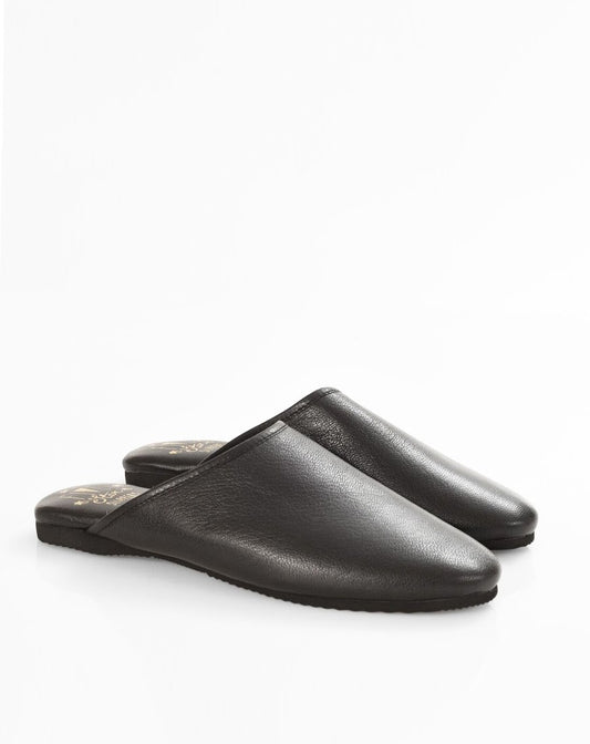 Black Leather Mule Slippers