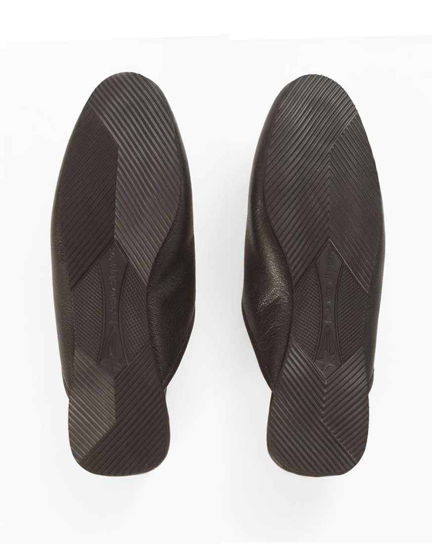 Black Leather Mule Slippers