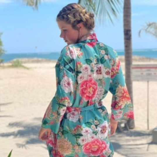 Fleur Kimono Robe Aqua