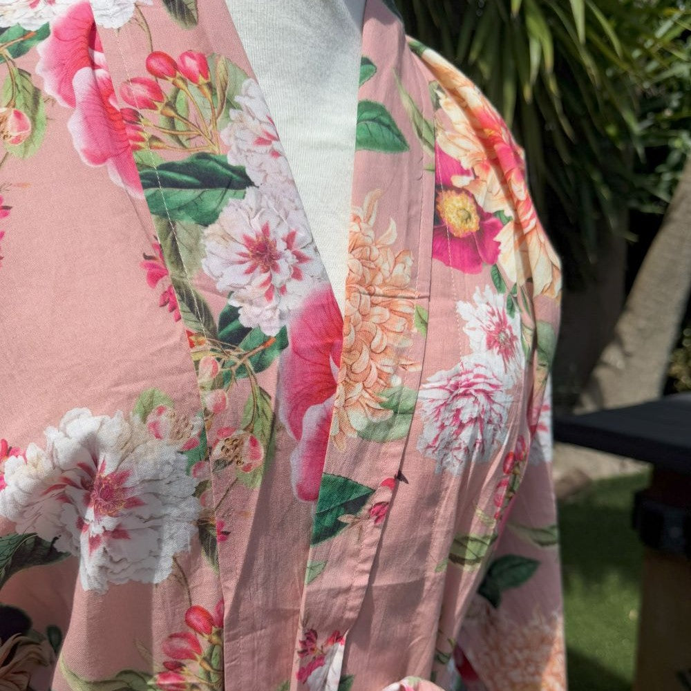 Blush Boho Floral Print Kimono Robe with Tie Waist main image 1