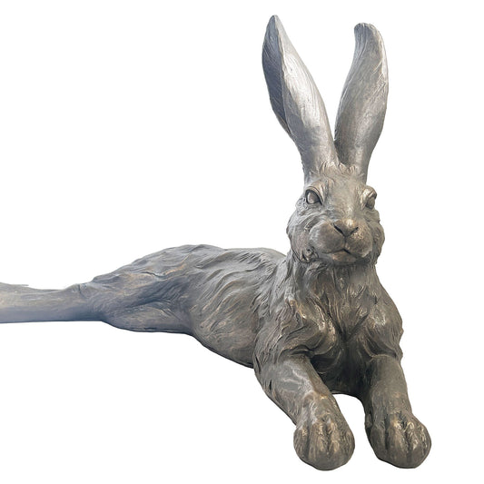 Shadow Country Hare Statue - Resting Grey