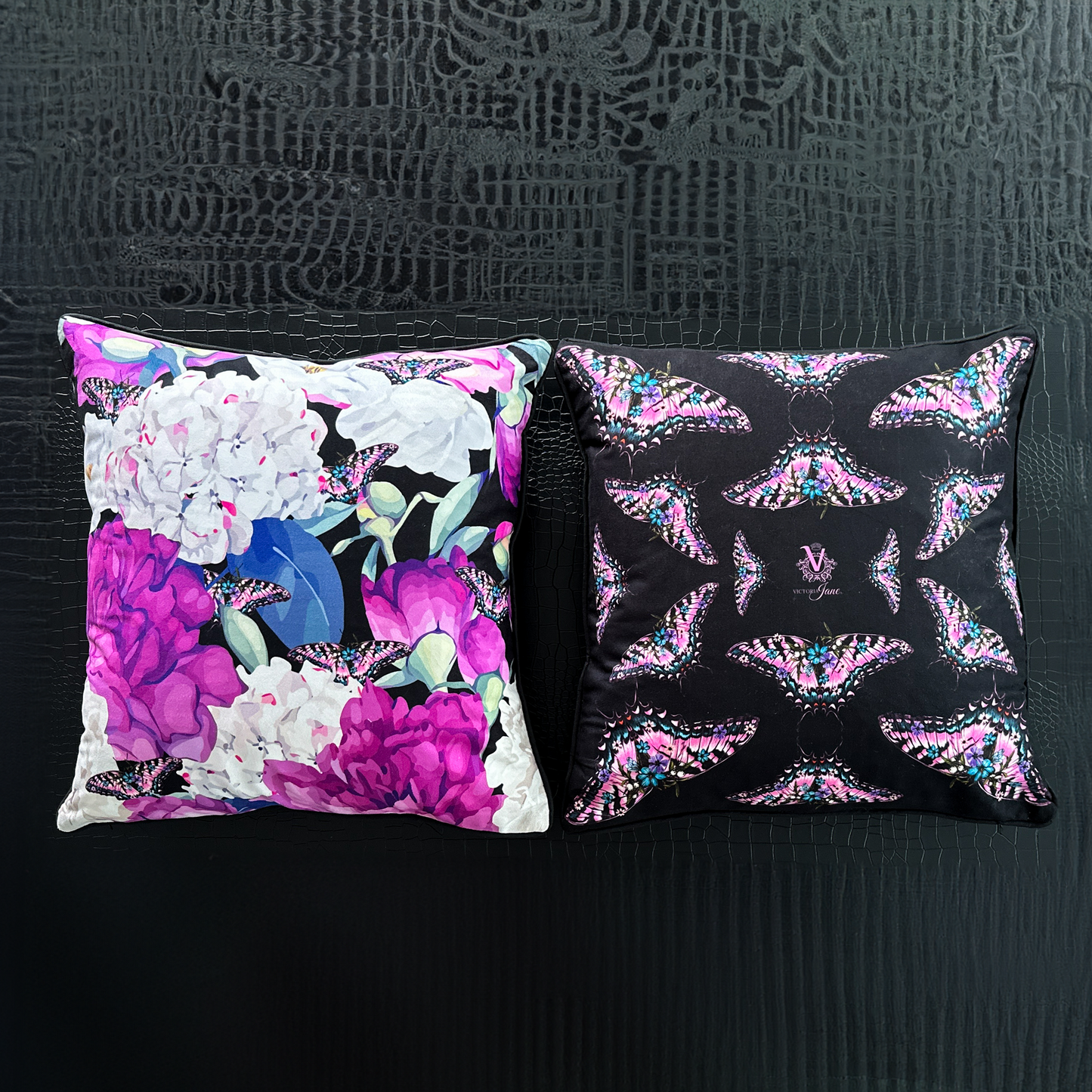 Fluttering Hydrangea Velvet Cushion - Victoria Jane