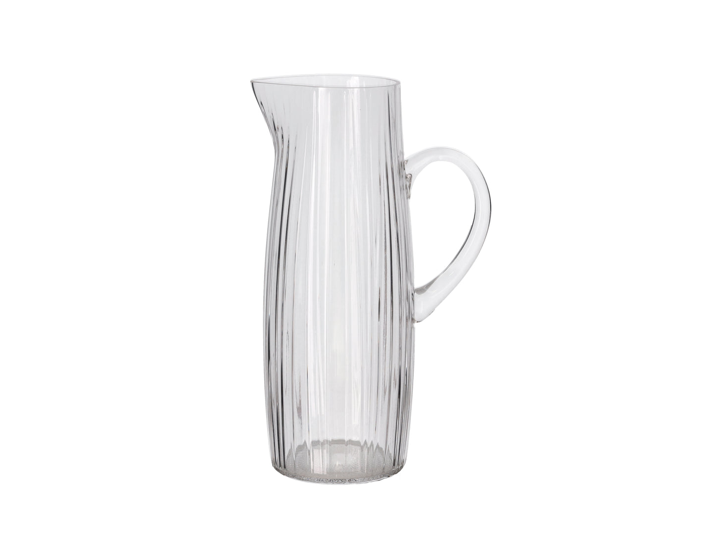 Clear glass pitcher on a white background