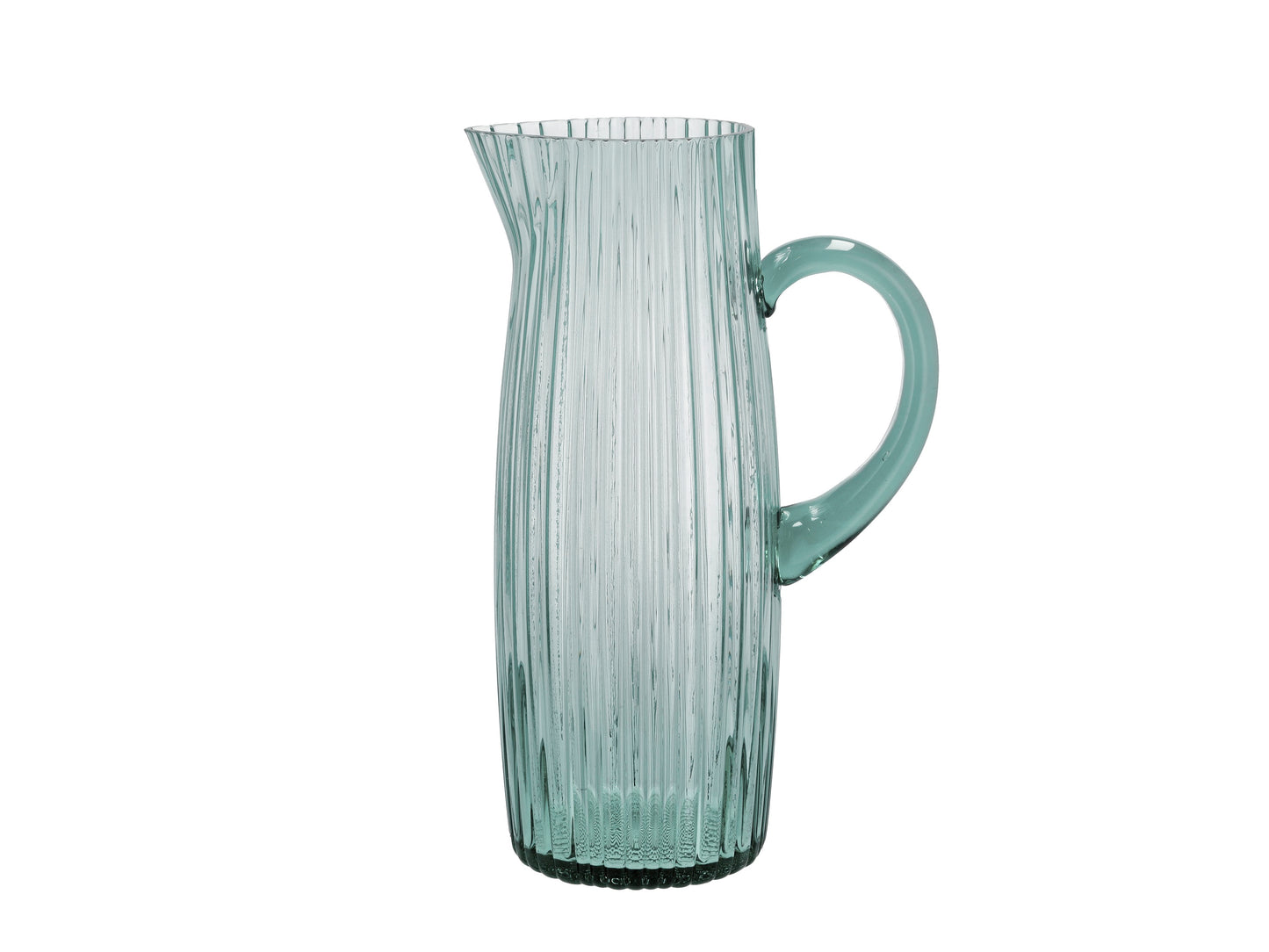 Green glass pitcher on a white background