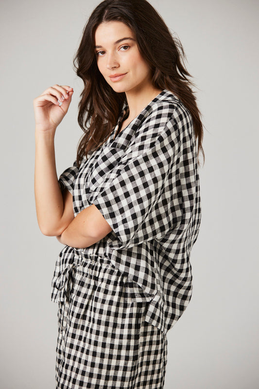 Cleo Linen Pyjama Shirt - Check