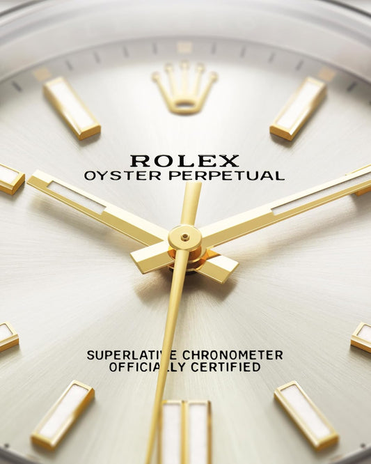 close up of a Rolex Oyster Perpetual watch from the Luxury book by Michael Köckritz