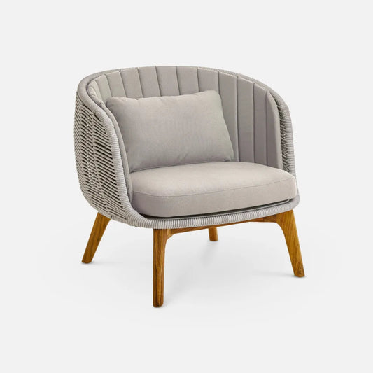 taupe coloured outdoor armchair with rope sides