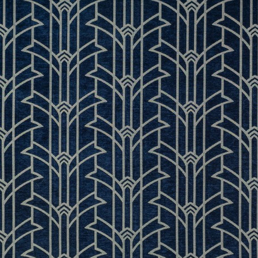 Navy blue fabric with geometric white pattern
