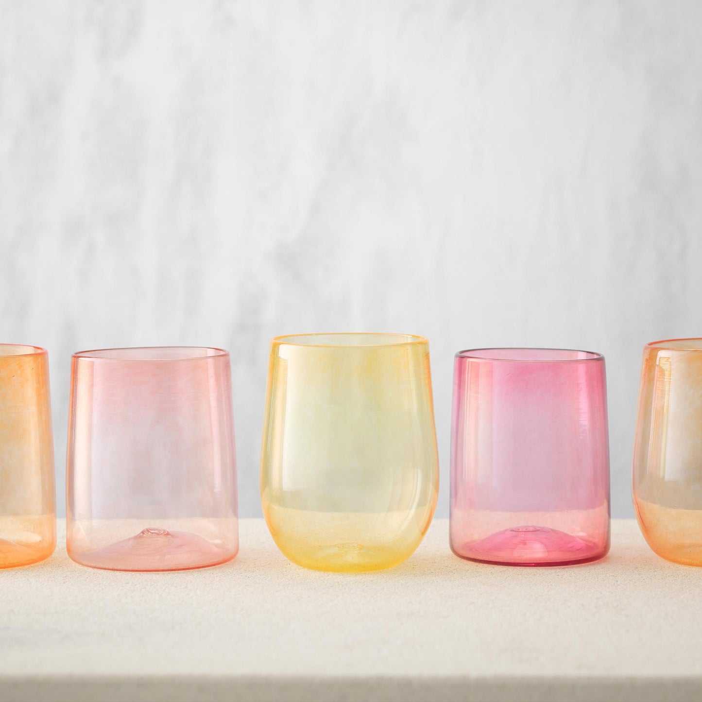 pink, orange and yellow glasses from Monmouth Glass