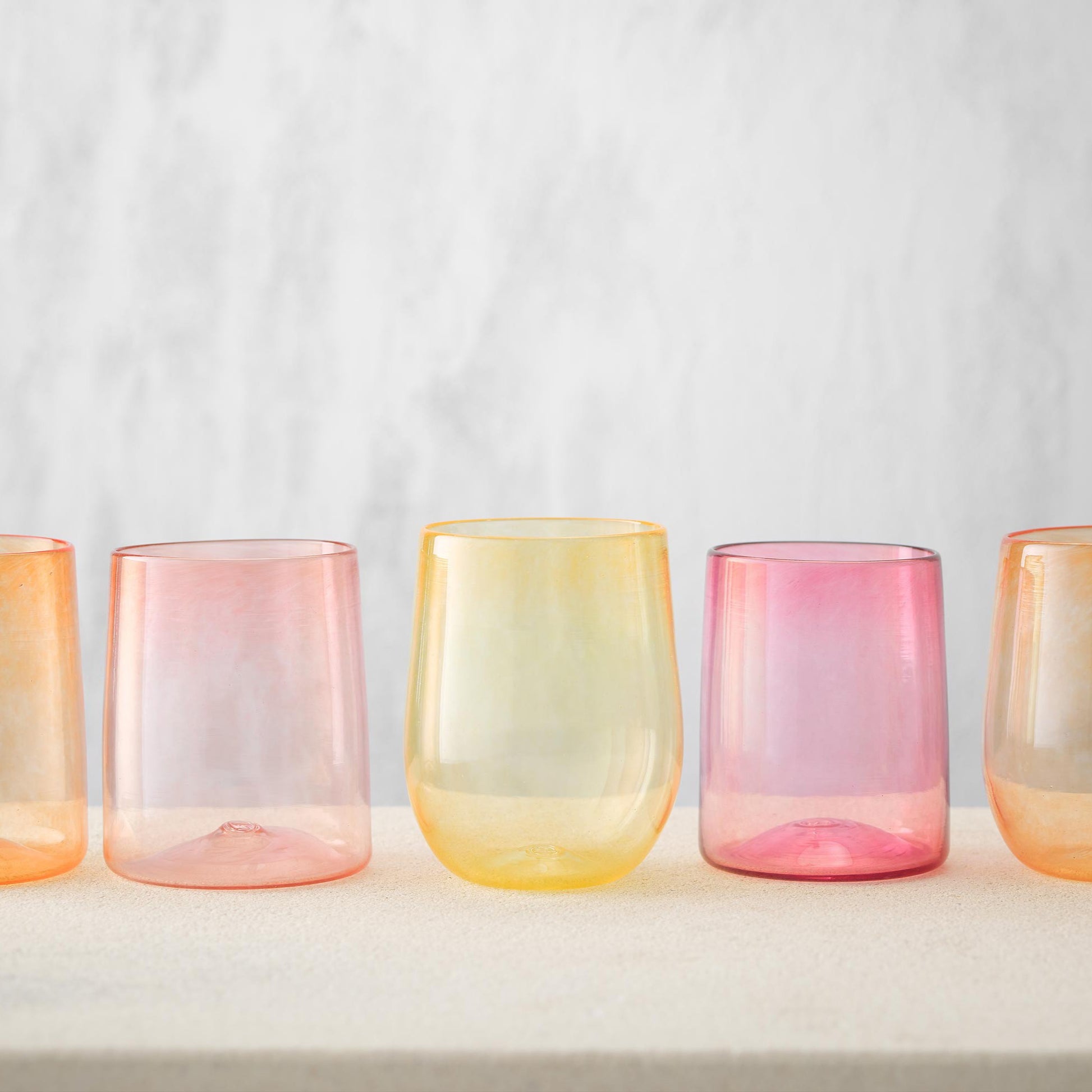 pink, orange and yellow glasses from Monmouth Glass