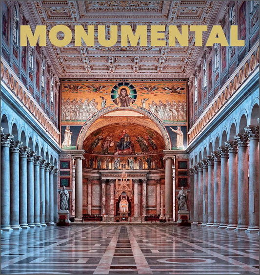 Grand architectural interior with 'MONUMENTAL' text at the top