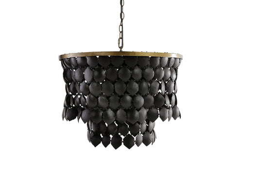 Black chandelier with a chain on a white background