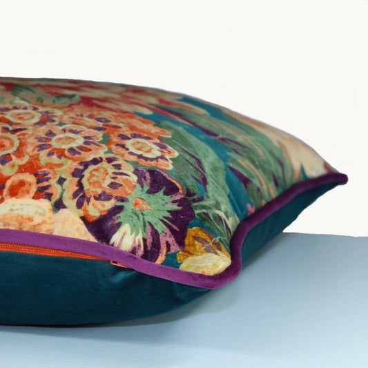 Rose and Peony Kingfisher Velvet - Sanderson Fabric