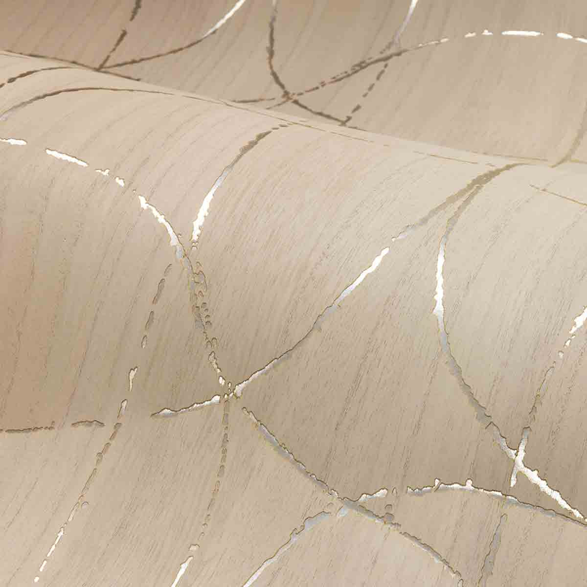 Close-up of a beige wooden wallpaper with veining pattern
