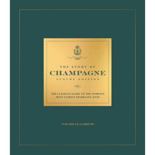 Green and gold book cover of the Story of Champagne book