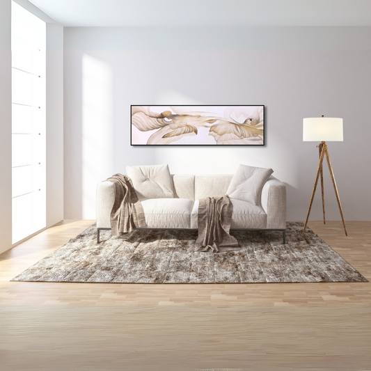 Tripod floor lamp in modern sunny lounge