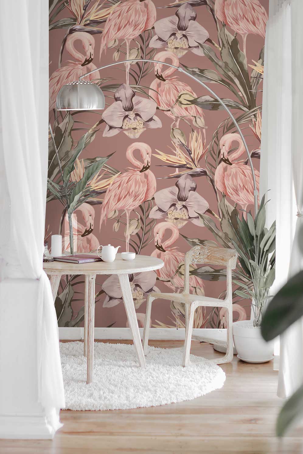 Tropical Shore Flamingo Wallpaper Mural