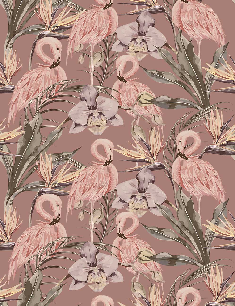 Tropical Shore Flamingo Wallpaper Mural