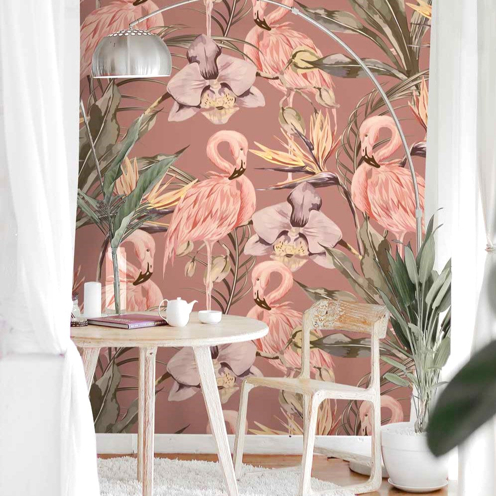 Tropical Shore Flamingo Wallpaper Mural