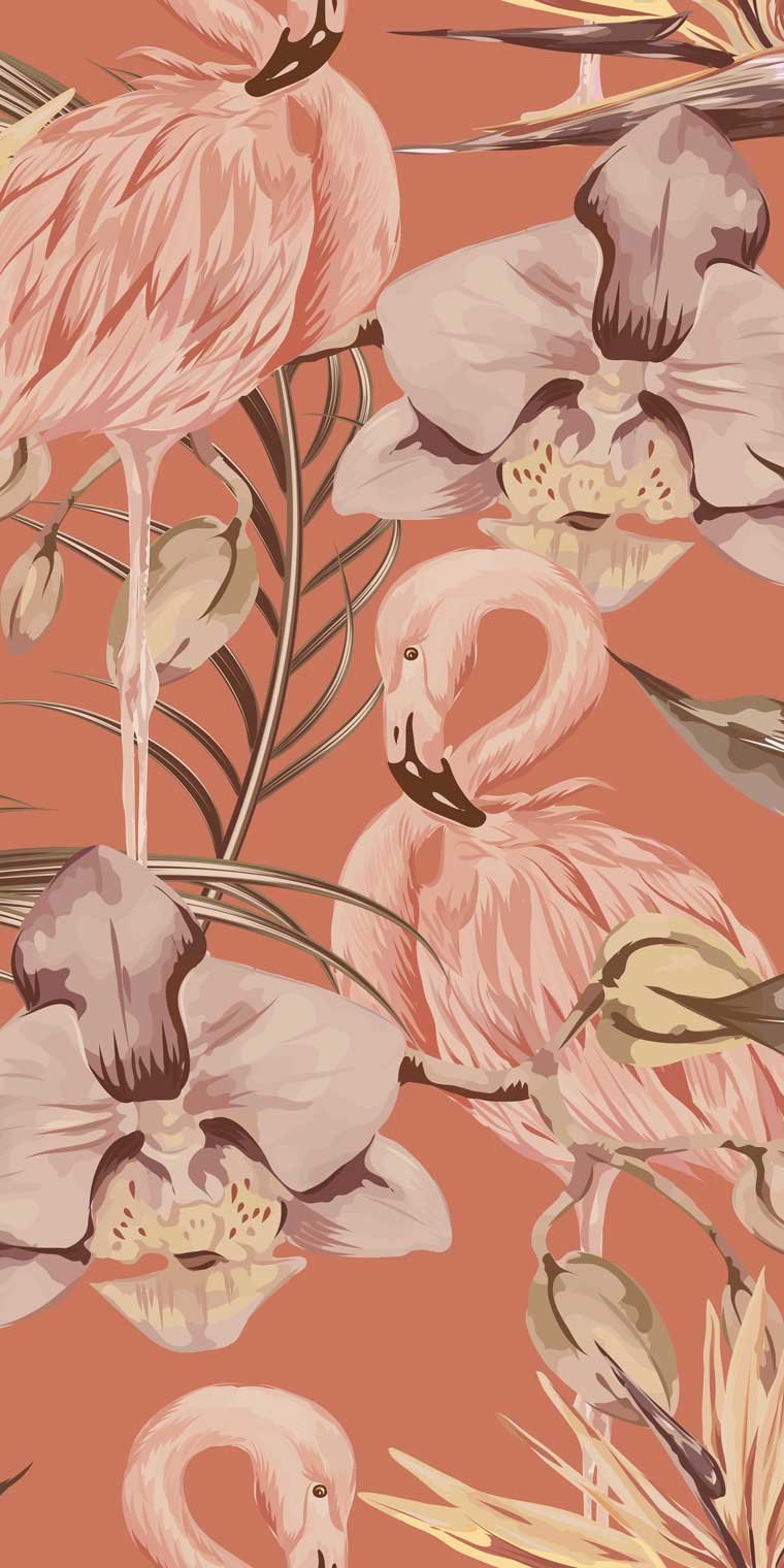 Tropical Shore Flamingo Wallpaper Mural