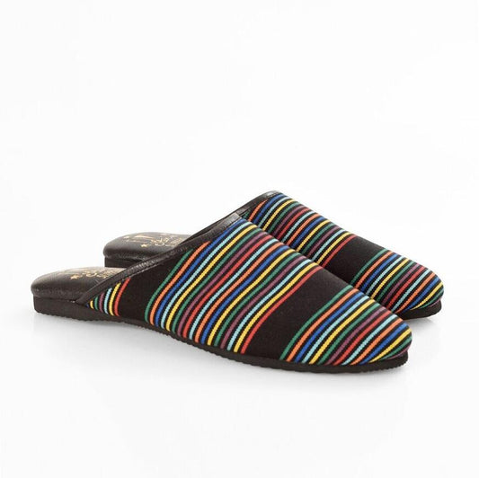 Mule slippers in a multi coloured stripe