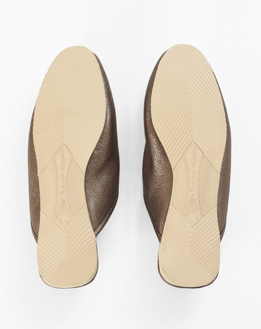 Bronze Leather Mule Slippers