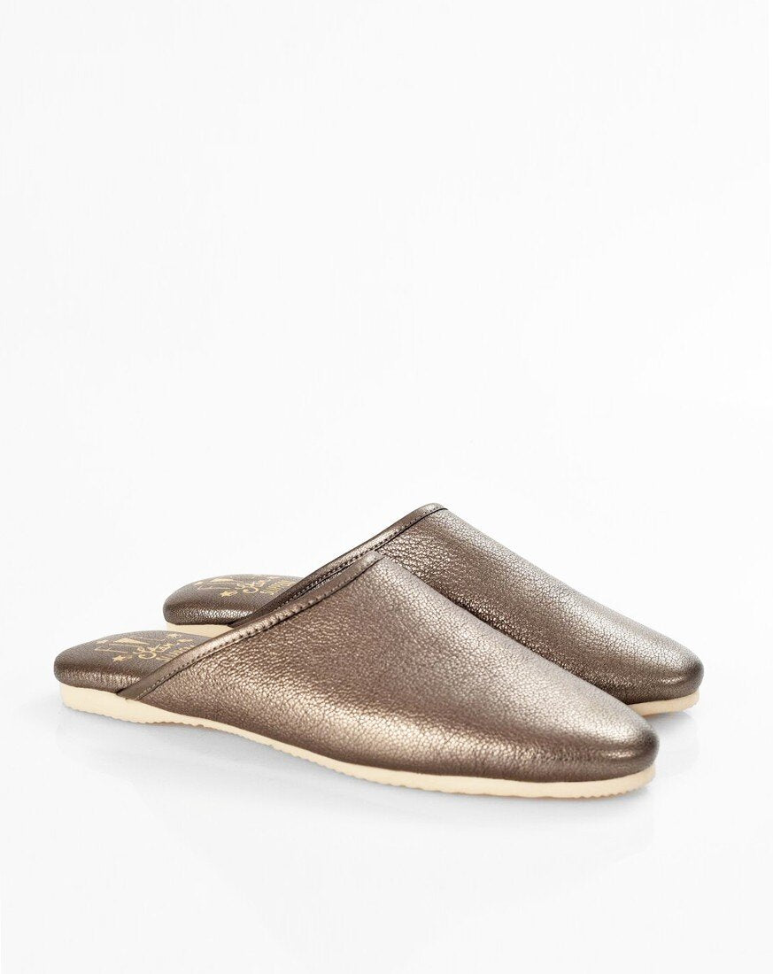Bronze Leather Mule Slippers