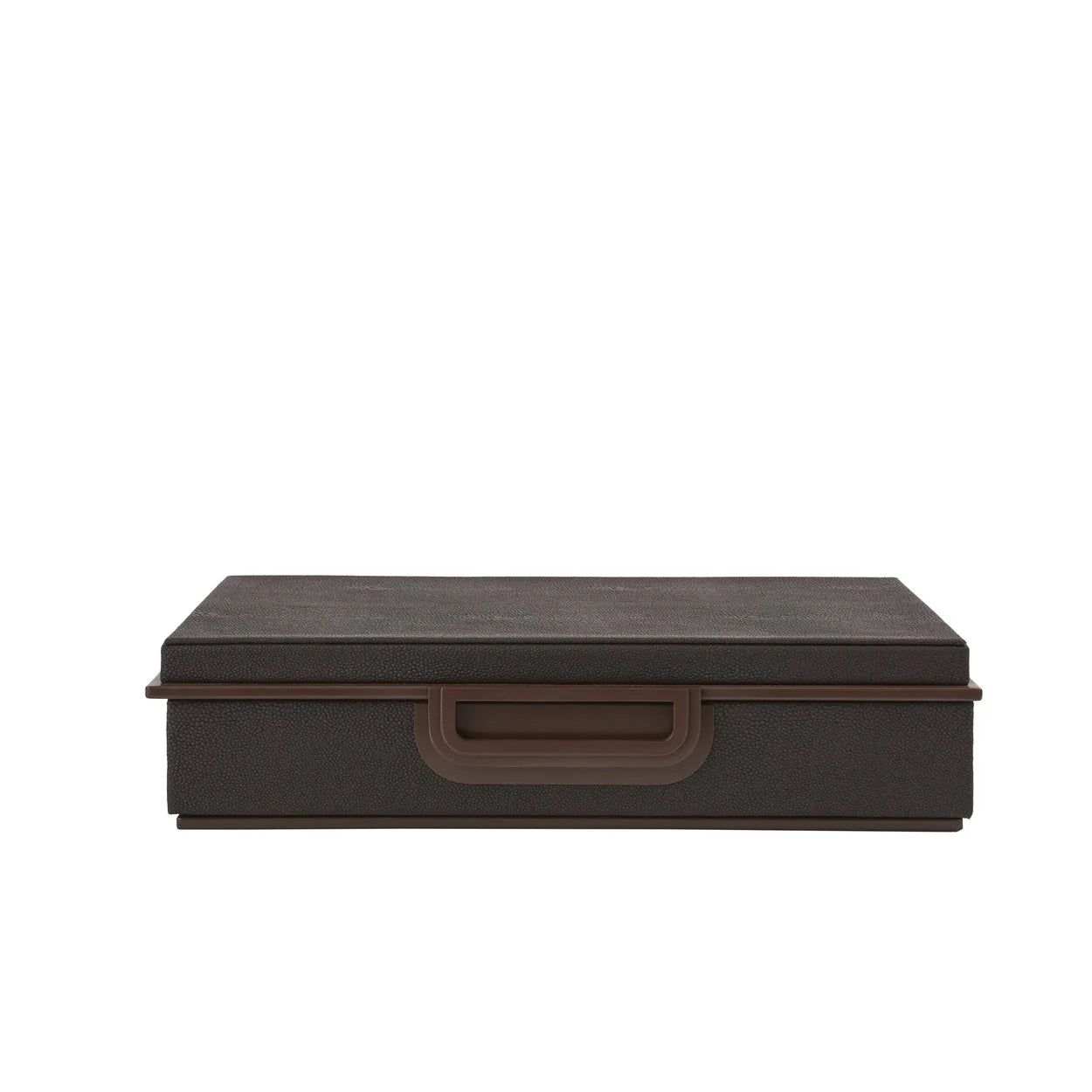 Brown storage box with a handle on a white background