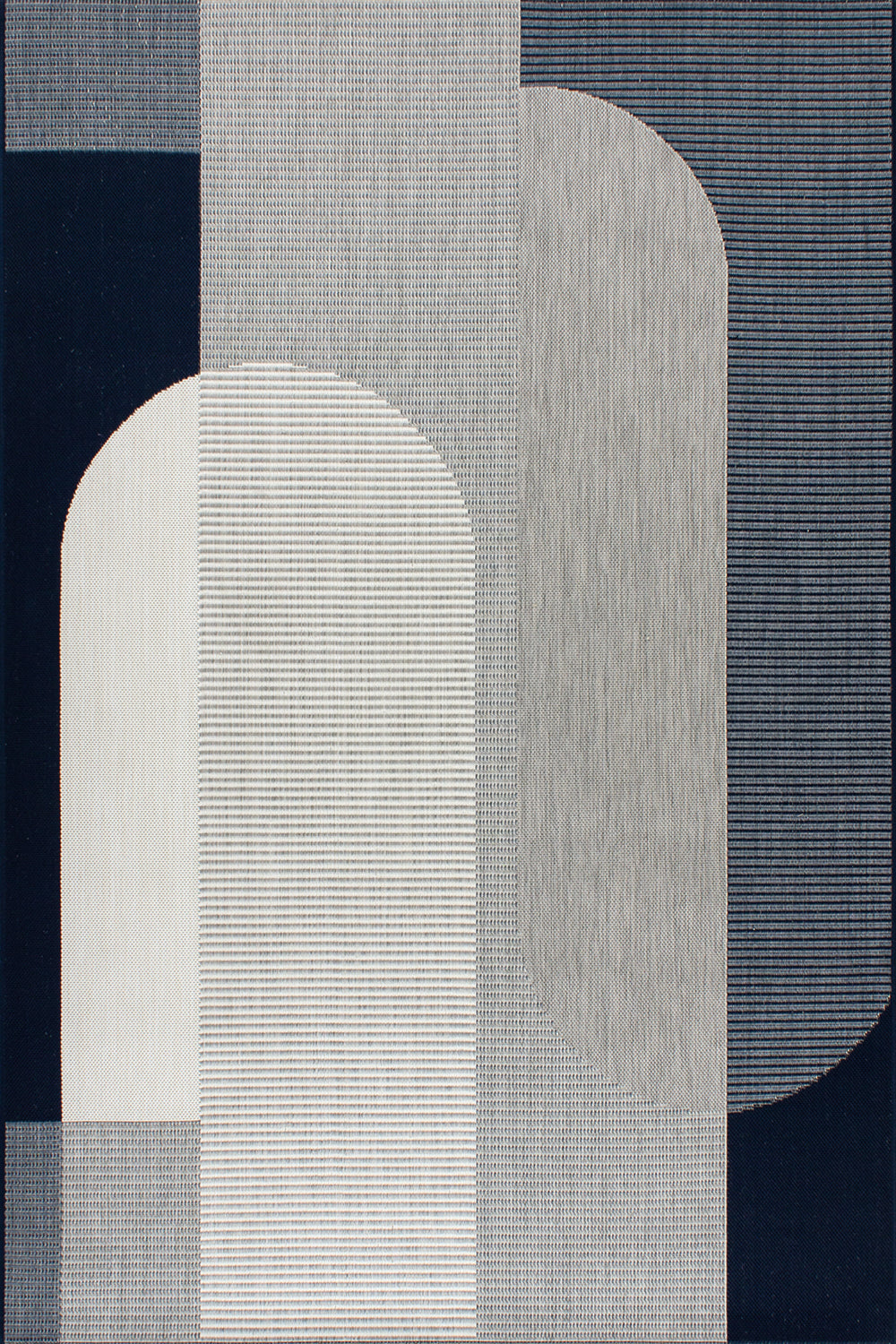 Abstract geometric design with arches in white, gray, and navy on a textured background