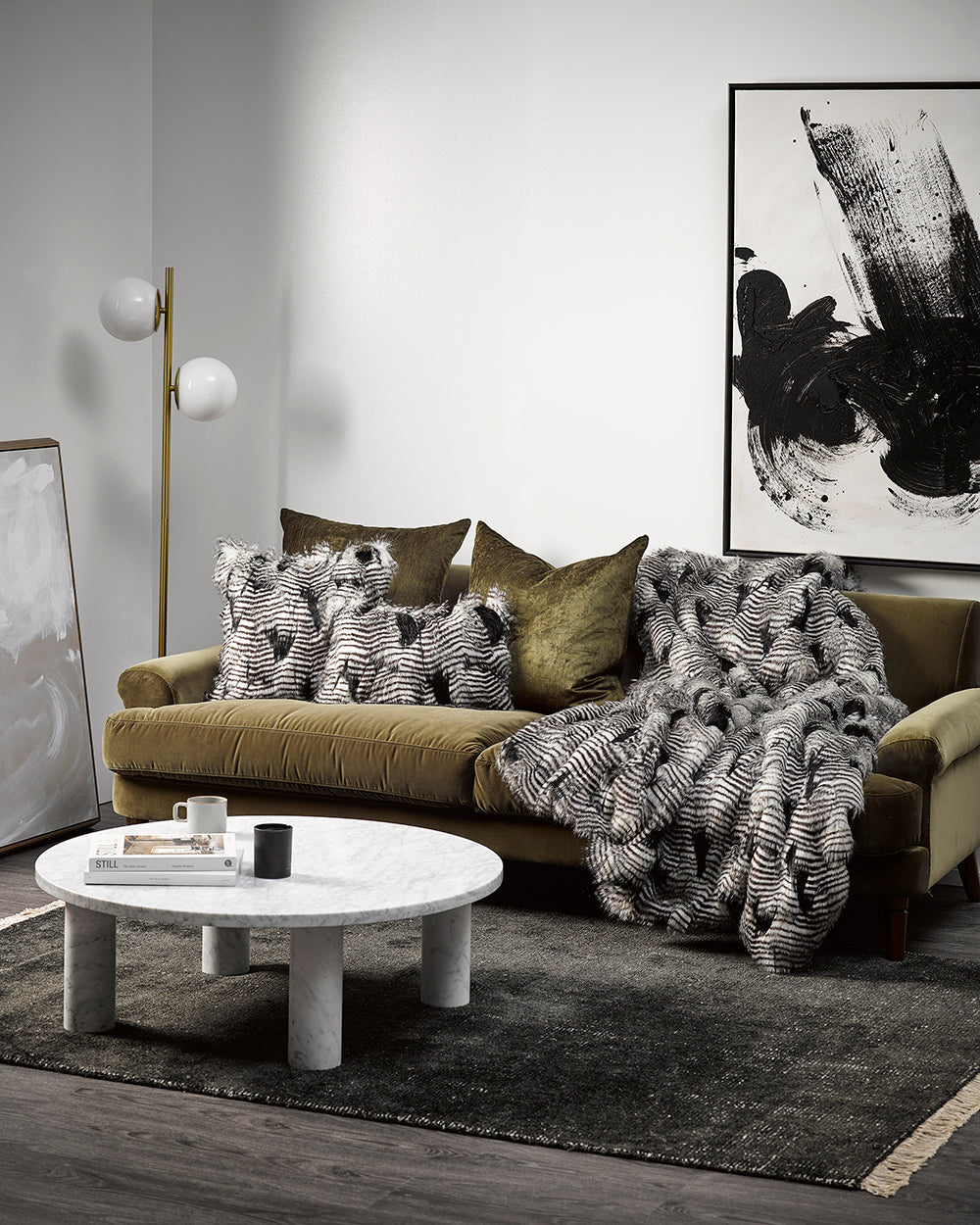 Luxury Imitation Fur Cushion - Silver Pheasant