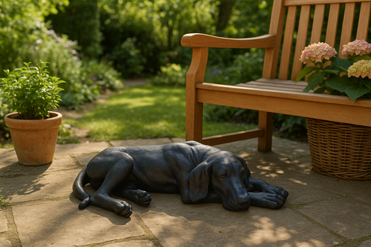 Sleeping hound in garden - correct size