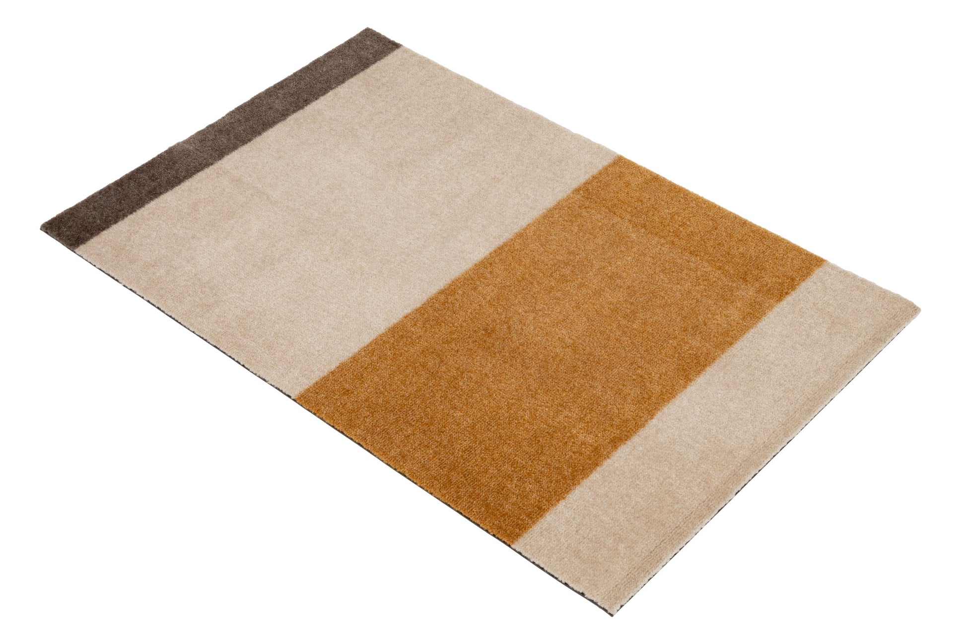 Rectangular doormat with brown and beige color block design on a white background