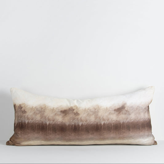 long slender cushion with abstract woodland watercolour