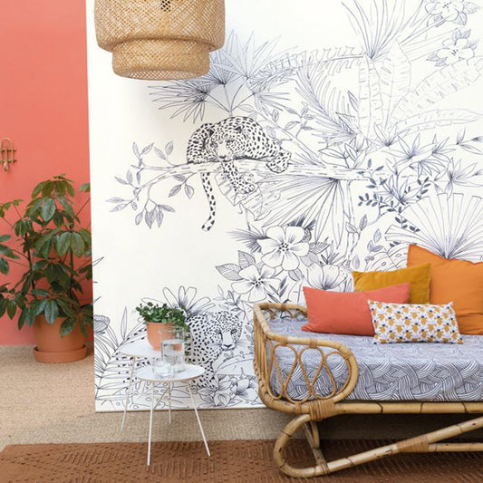 Kenya wall panel from james dunlop featuring line drawings of cheetah and foliage