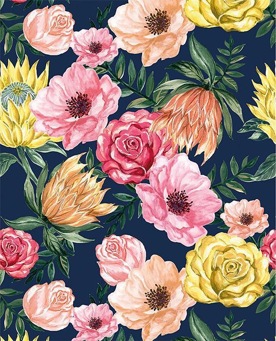 Blossom wall panel mural with colourful flowers from James Dunlop