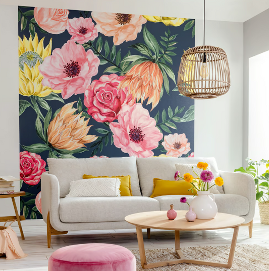 Blossom wall panel mural with colourful flowers from James Dunlop