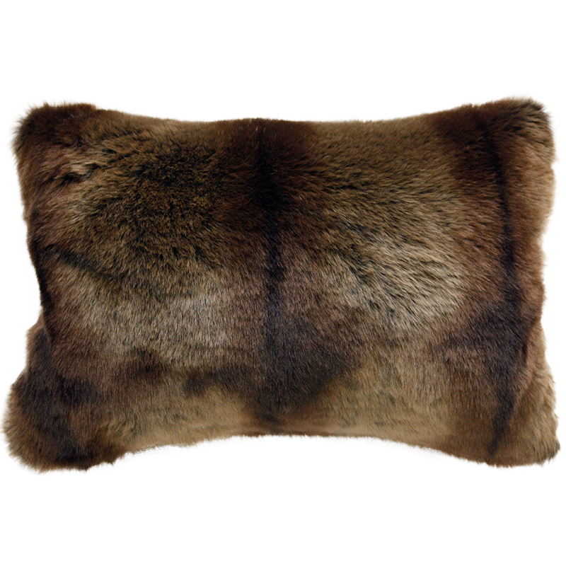Luxury faux fur cushion in cream and brown, red lemur from Heirloom.  These are the best fake fur throws, super soft for NZ interior design
