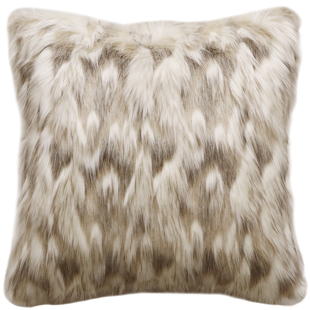 Luxury faux fur cushion in cream and brown from Heirloom. These are the best fake fur throws, super soft for NZ interior design