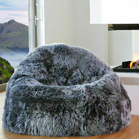 New Zealand long wool sheepskin bean bag in steel