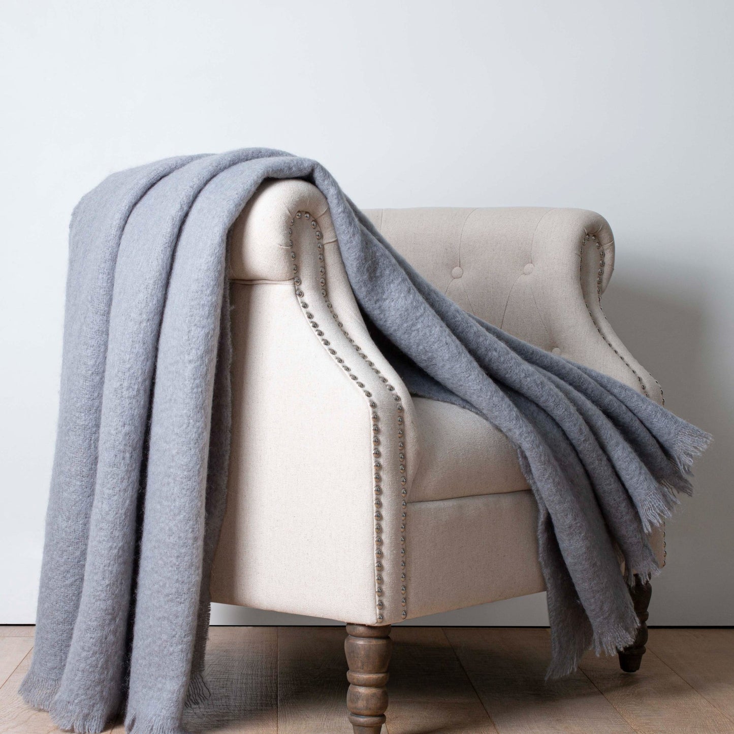 Luxury pure mohair throw in platinum grey. Mohair NZ available at My Sanctuary