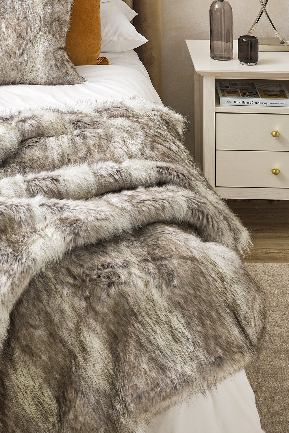 Imitation fake fur throw - Heirloom faux fur throw and cushions in Grey Coyote SUK FGCT18