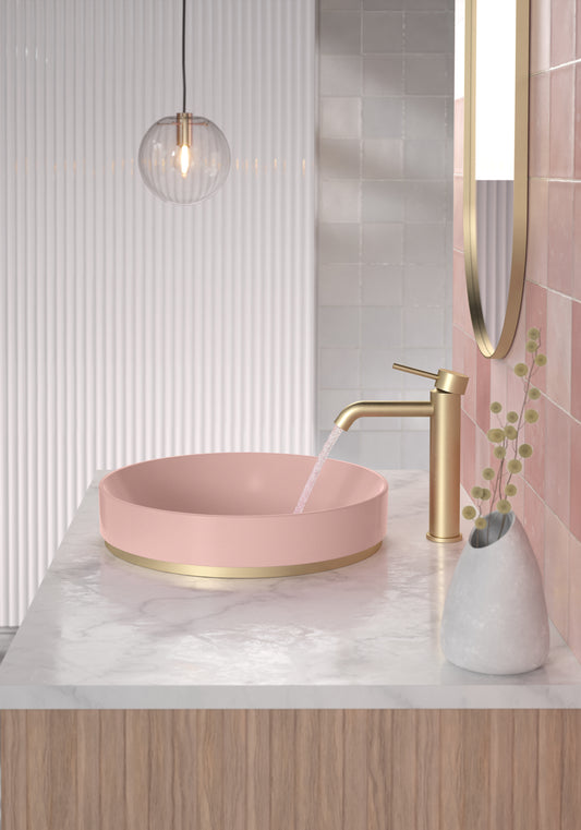Liano II basin mixer in brushed brass from Caroma lifestyle shot
